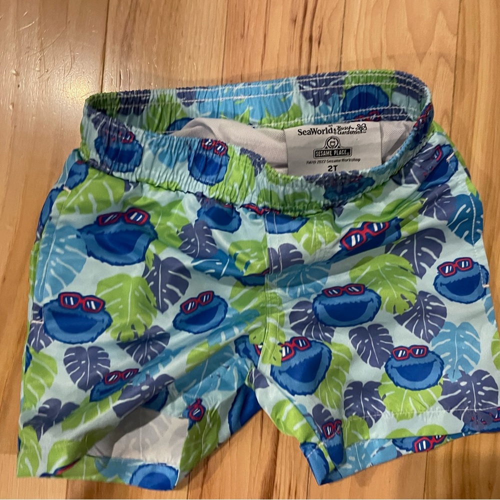 SeaWorld Kids' Blue and Green Cookie Monster Swim Shorts